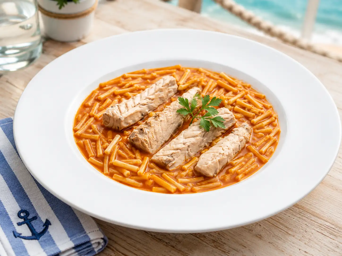 Caballa con fideos